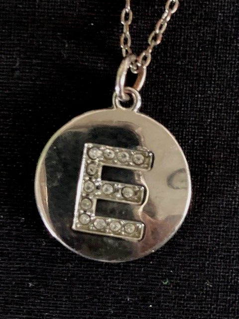 Initial Letter E rhinestone 1" round silver tone … - image 3