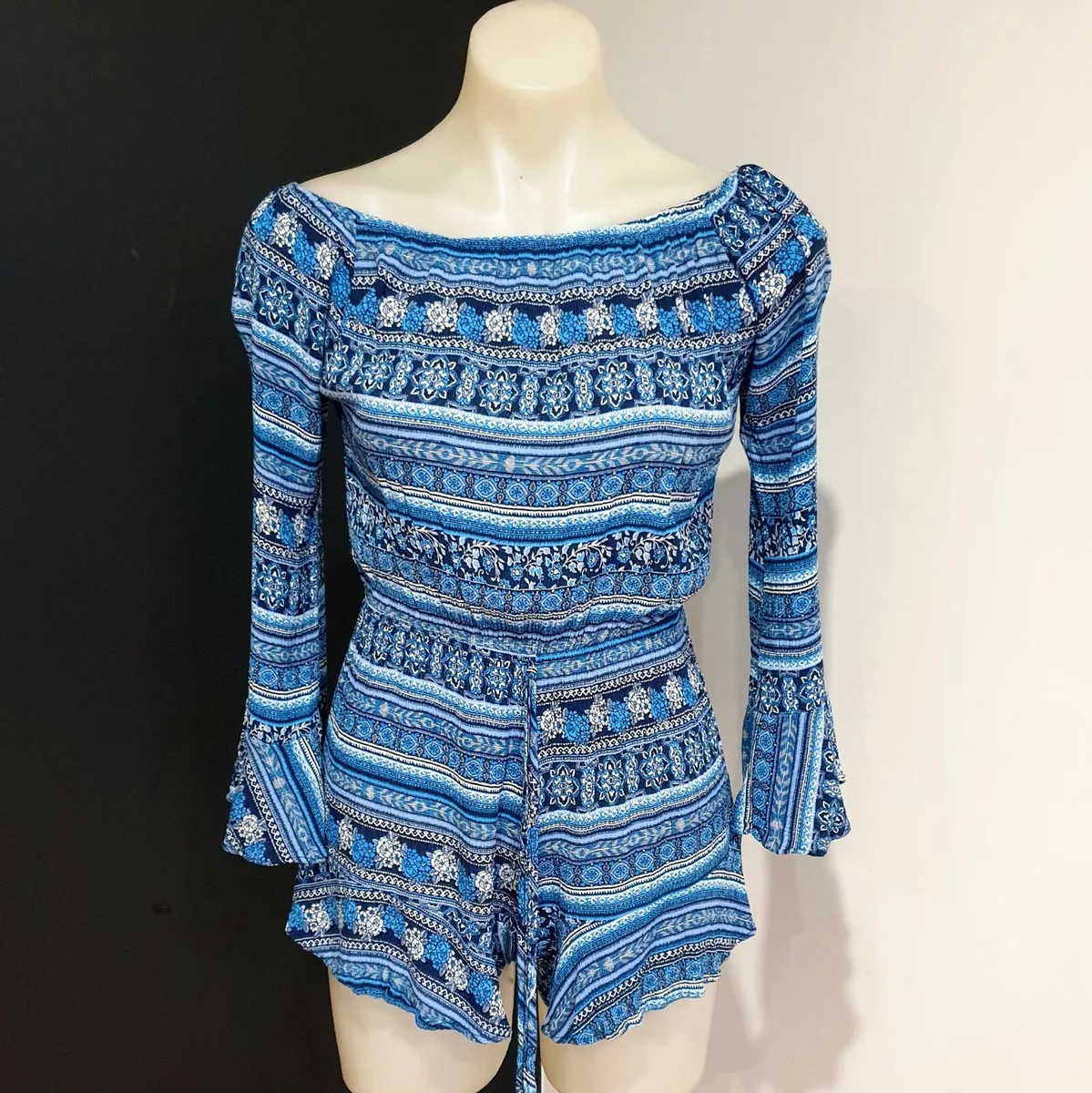 Blue long sleeve clearance romper