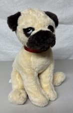 FAO Schwarz Pug Dog 11  With Red Collar Brass Button Stuffed Animal Plush Toy F