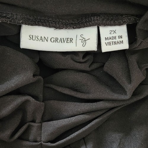 Blusa para mujer Susan Graver negra elástica cuello falso plus 2X - Imagen 3 de 7