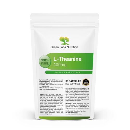 L-Theanine 400mg suitable for vegans reduces stress improves metabolism capsules - Picture 1 of 13