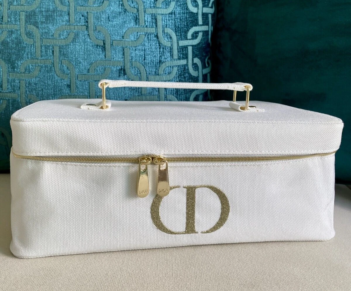 Dior Beauty Large White Canvas Makeup Case Cosmetic Bag with Mirror VIP  Gift New