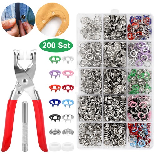 200 Set Metal Snap Buttons Kit with Fastener Pliers Press Tool 5 Claw Buckle Set