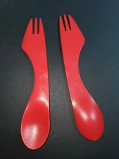 Tupperware All In One Eating Utensil 3 N 1 Spoon Knife Fork in Red Spork New !