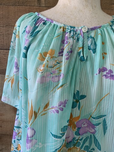 Vintage 1970’s 80’s Floral Popover Semi Sheer Blouse Top Sz 48 - Picture 5 of 11