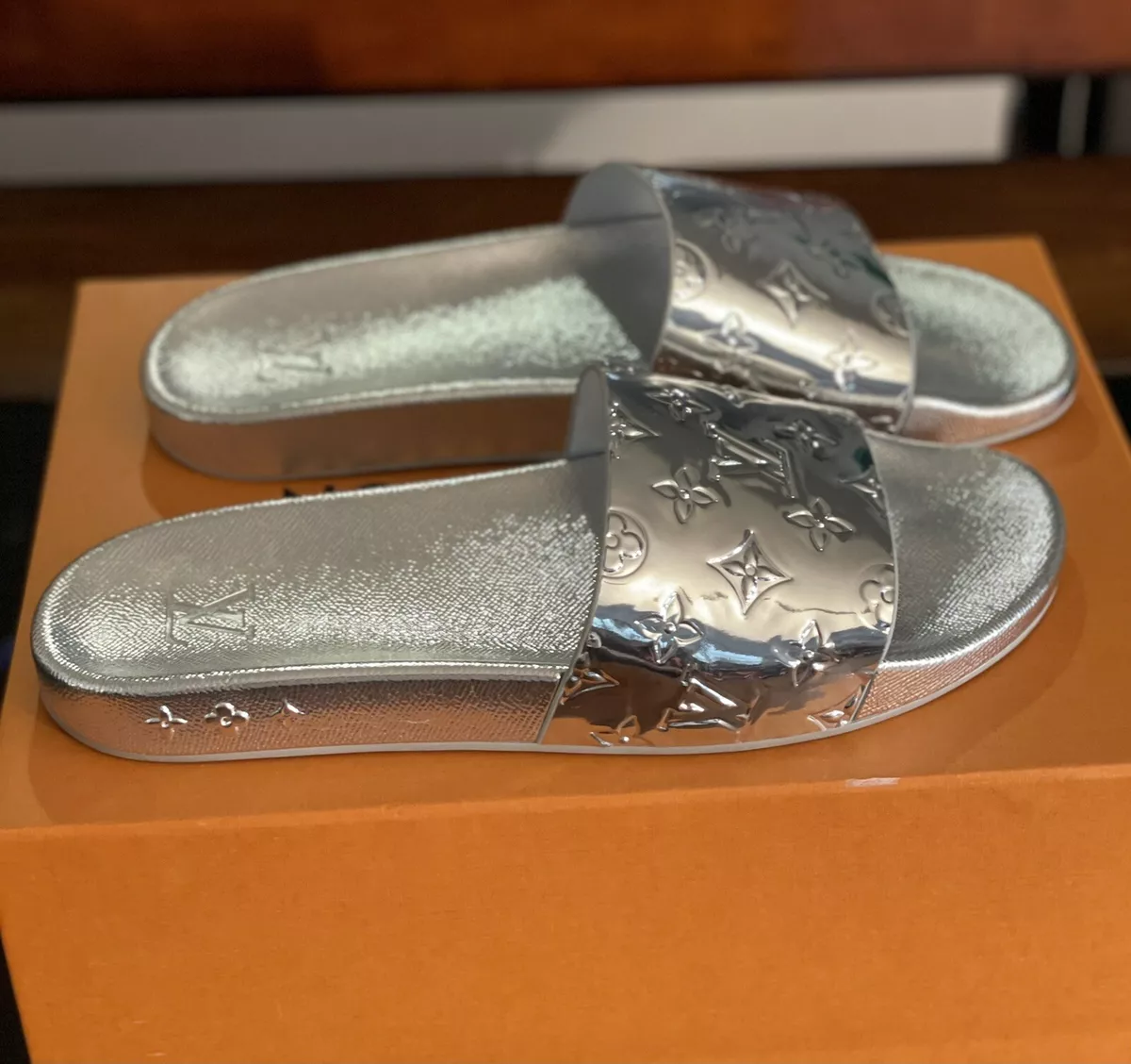 Auth/ Limited Louis Vuitton Silver Waterfront Men Mule/Slides LVSz