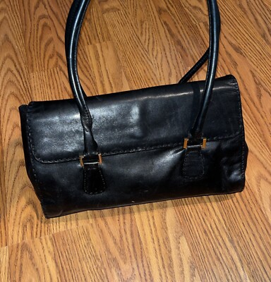 Cynthia Rowley Black Leather Vintage Shoulder Bag Satchel Hobo Bag