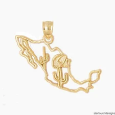 New 14k Yellow Gold Mexico Map Pendant
