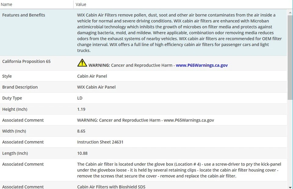 Filtro de aire de cabina WIX para PORSCHE CAYENNE 2003-2006 V8-4,5 L Foto 3 de 4