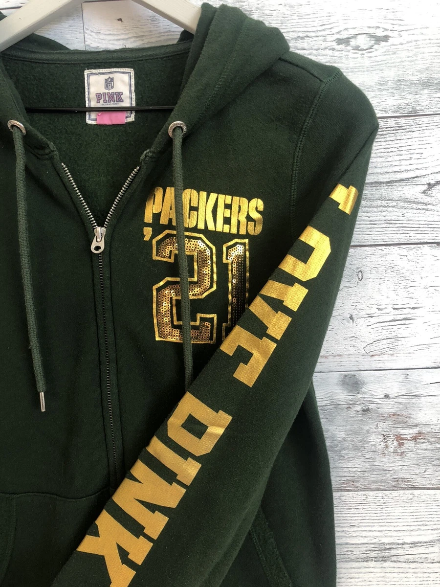 GREEN BAY PACKERS VS PINK Green Gold Metallic Bling Zip Front