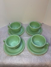  READ Vintage Fire King Jadeite Restaurant Ware Cup  Saucer Set Of 4 - 8 Pieces
