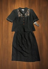 Vtg Kasper Jacket Skirt NWT Women's Size 14 Petite Blk Brwn Embroidered-READ