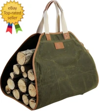 Firewood Carrier  Waxed Canvas Wood Carrier for Firewood Heavy Duty Carrier Bag