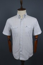 Lacoste Regular Fit Blue Check Short Sleeve Pockets Button Down Shirt Size 39
