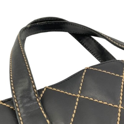 CHANEL A18126 Wild Stitch Tote Bag Leather Black Handbag With