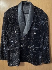 Sequined Men's Suits Jacket with Long Satin Cape Fashion FormalProm Party Wear