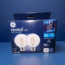 GE Reveal LED G25 Globe Light Bulbs 2-Pack, 5W, Dimmable, Clear, 2700K