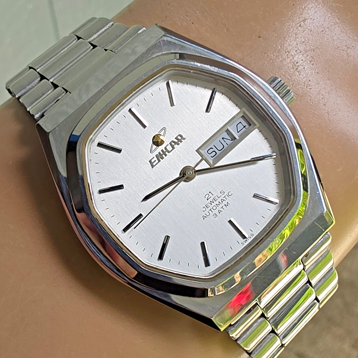 Vintage ENICAR Ocean Pearl men's automatic watch day/date octagon