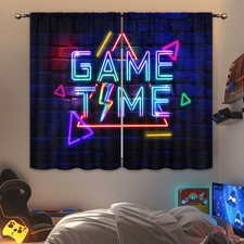 Gaming Curtains for Boys Bedroom 42Wx45H Inch Rod Pocket Kids Neon Gamer Vide...