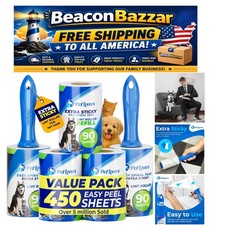 Extra Sticky Lint Roller 5 Pack - 450 Sheets for Effortless Pet Hair Removal