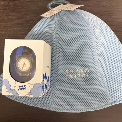 新品 サウナイキタイ CASIO SAN-100HS-7BJR ホワイト/ブルー Casio Sauna Watch SAN-100HS-7BJR + Sauna Hat Set Limited Japan New