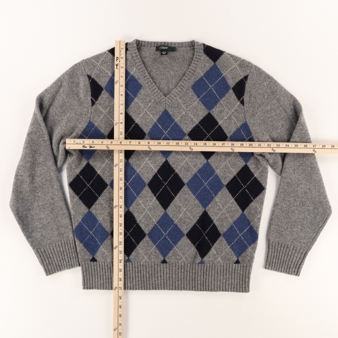 J. Crew Lambswool Argyle Solid V-Neck Sweater Gra… - image 3