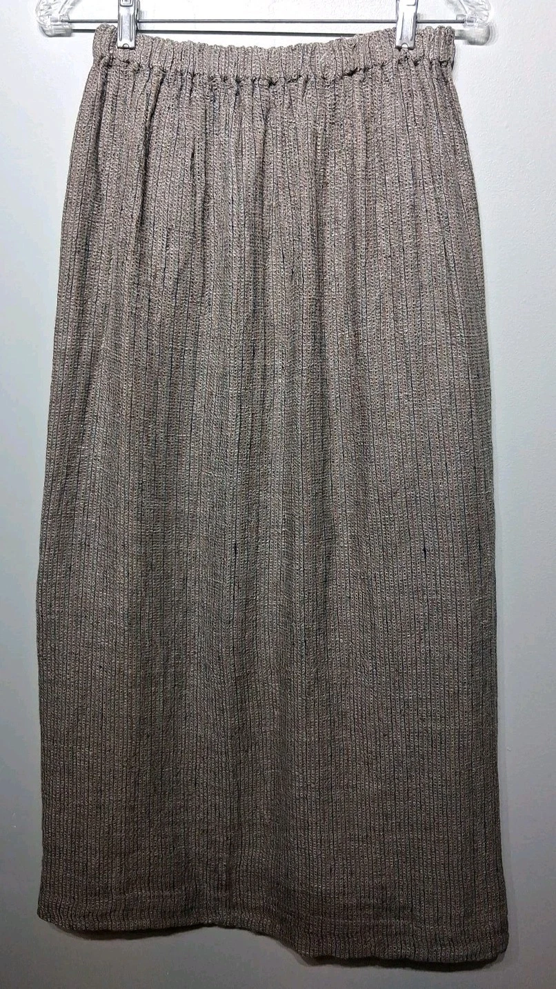 Vtg FLAX By Jeanne Engelhart Linen Thermal Brown Textured Maxi Skirt Size S