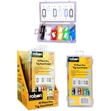 42pc Key Tag Assortment in 6 Different Colours Metal Ring Name Tag