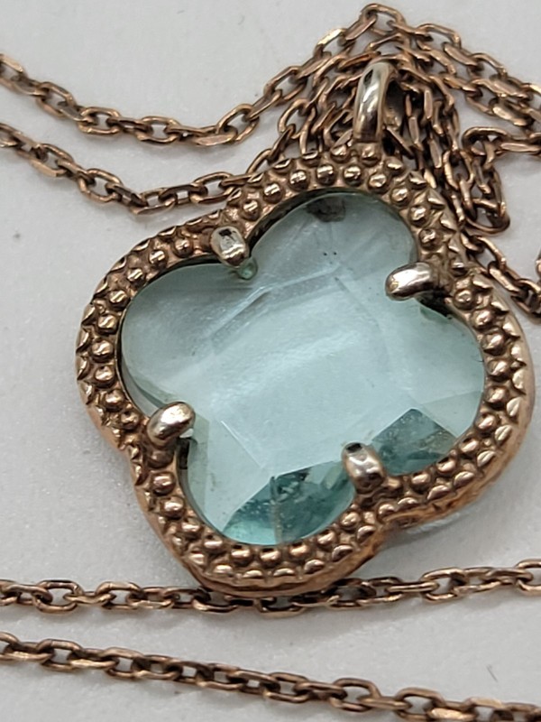 Vintage Marked 925 Italy Gold Over Silver Blue Crystal Necklace