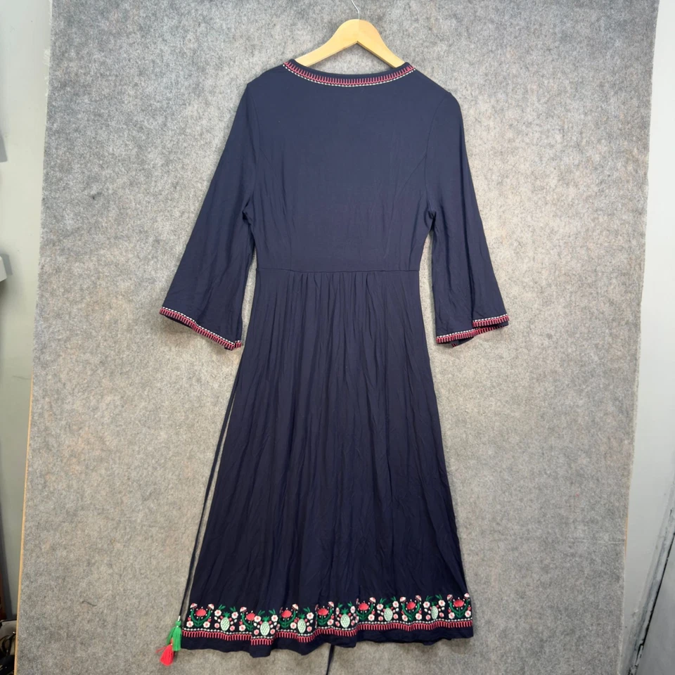 Boden Dress Womens Size UK 12R Navy Multi Remi Embroidered Stretch Midi Kaftan - Image 4 of 4