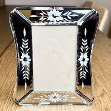 Vintage Etched Mirrored Glass Floral Picture ...