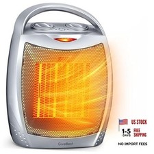 Portable Electric Space Heater with Thermostat, 1500W/750W Safe and Silver