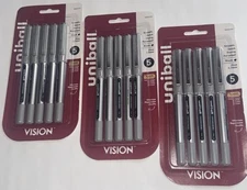 15-Pack Uni-ball Vision Rollerball Pens 0.7mm Fine Point Black Super Ink - NEW!