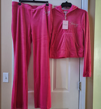 JUICY COUTURE Velour VIXEN PINK Tracksuit Set Hoodie Pants Size L NWT