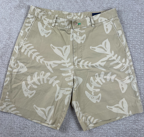 Pantalones Cortos Lily Pulitzer Para Hombre Talla 32 Everglades Cortos Beige Estampado de Esqueleto de Pez