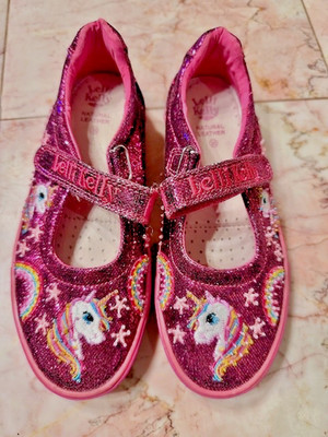 Lelli Kelly Mary Jane Girls Fashion Glitter Shoes Size 3.5 Pink beaded unicorn