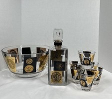 Botella de licor moneda presidencial de oro 1960, 6 vasos y tazón de bar de Cera