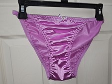 Vintage Girly Glossy Satin String Bikini Purple Jeweled Panties. Size Large