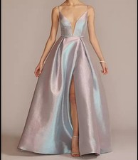 Pleated Iridescent Ball Gown Prom Dress Jules & Cleo Size 10 Worn Once Pink Blue