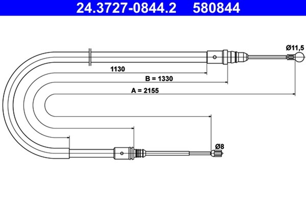 ATE Bremsseil Seilzug Feststellbremse 24.3727-0844.2 FüR Peugeot SW 407 Hdi 110-image