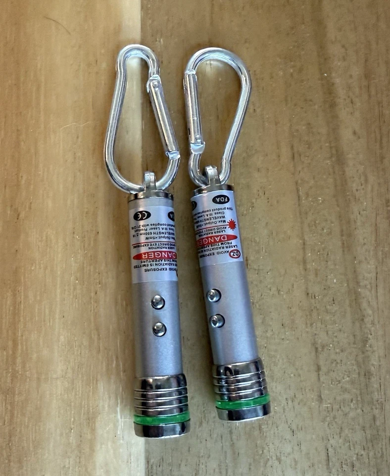 2 Mini Laser Light Red Pointer LED Flashlights Key Chain Presentation Survival - Image 2 of 4