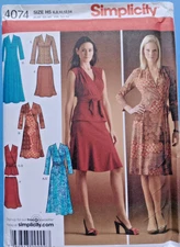 Simplicity 4074 Knit Wrap Dress or Top, Pull-on Skirt & Sash Misses 6-14 Pattern