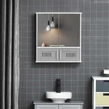Image of Bathroom Mirror Cabinet with Double Doors and Adjustable Shelf,Organizer, Grey