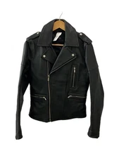 H M Leather Jacket Blouson/32/Cowhide/Blk/Plain/Semi-Double 4612