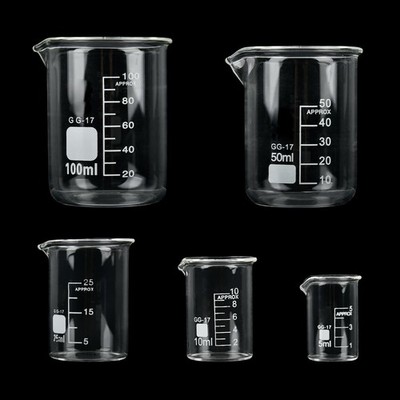 Beaker Glass Measuring Cup, 5 ml, 10 ml, 25 ml, 50 ml, 100 ml Beaker Glasses,