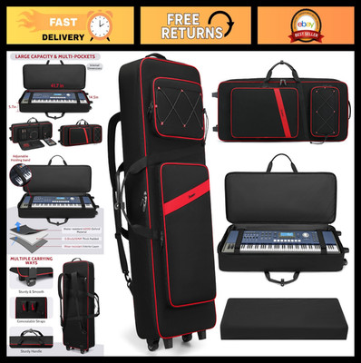 61-Key Waterproof Padded Rolling Gig Bag Case for 61-Key Piano Keyboard - 41.7''x