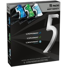 Sugar-Free Chewing Gum Variety Pack 5 Flavors 15 Packs 15 Sticks