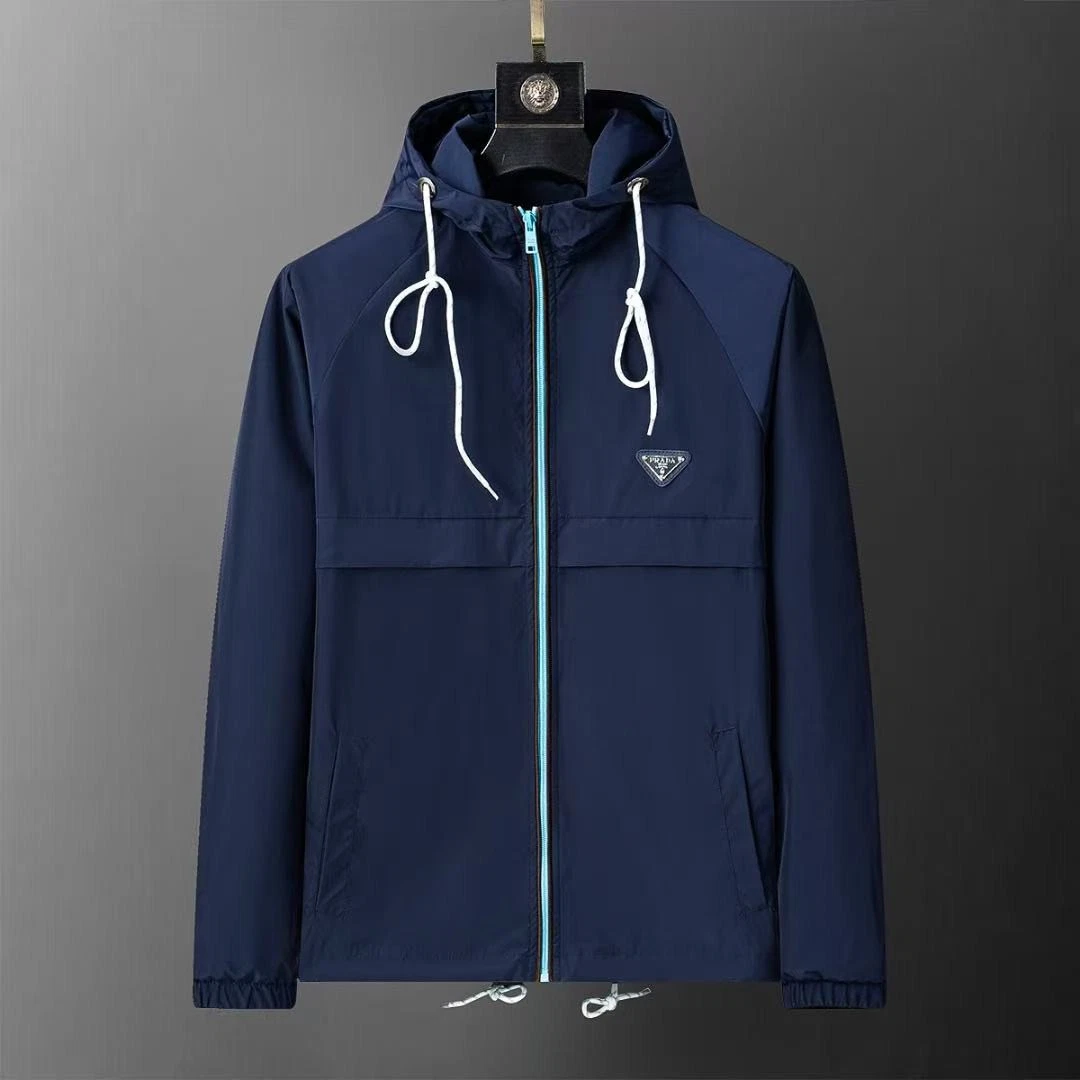 Prada BLUE Nylon Hooded Windbreaker | Re-Nylon Lightweight Jacket SIZE M-3XL