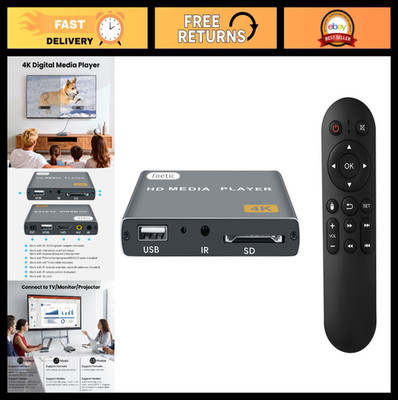4K Digital Media Player, HDMI/AV Output, USB/SD Card Support, Ultra HD 30Hz, Loo