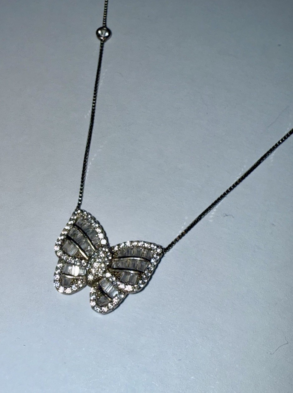 ESTATE Solid Sterling Silver Gemstone Butterfly P… - image 1